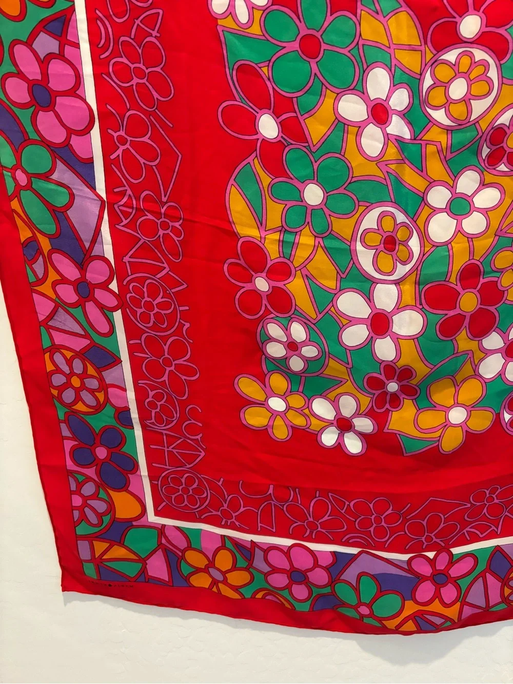 Marja Kurki Design Bright Floral Red Silk Scarf